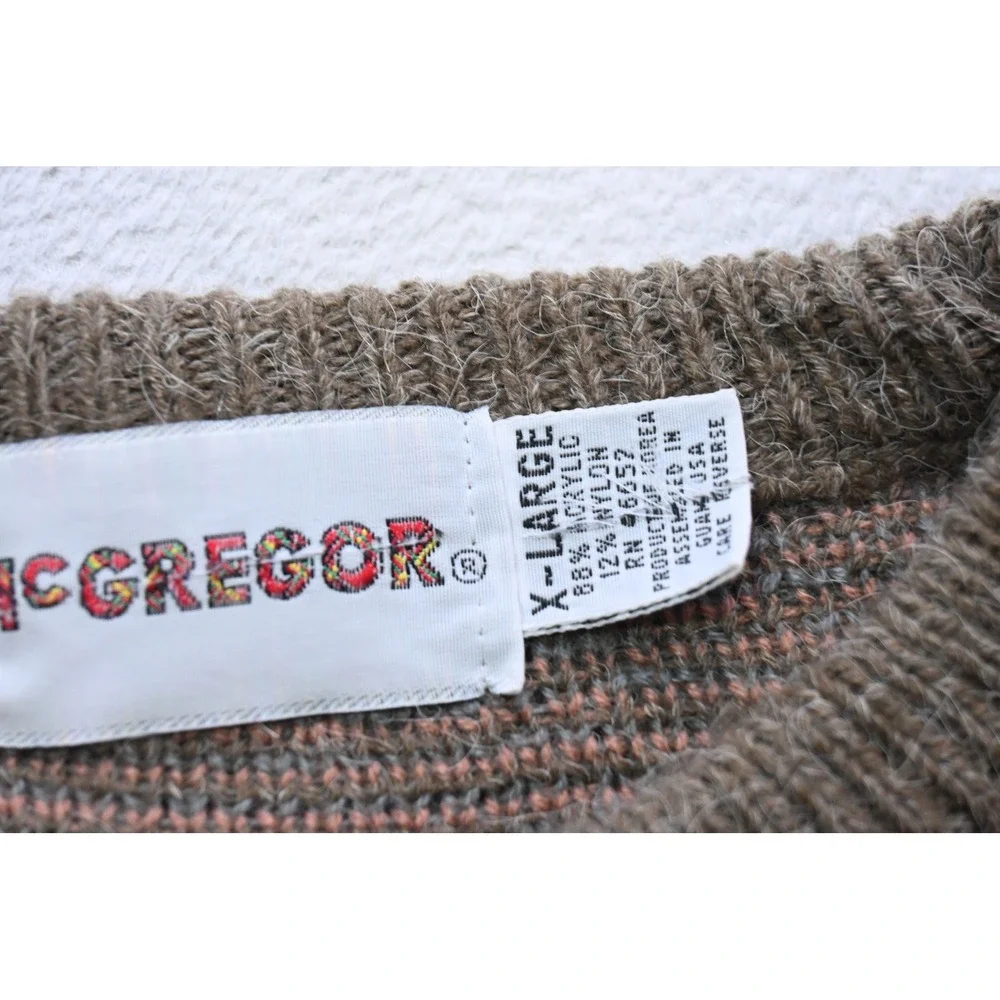 McGregor Sweater Mens XL Brown Blue Geometric Bird Knit Vintage